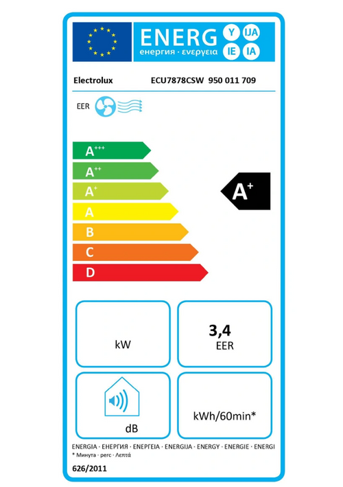 Condizionatore portatile Electrolux ECU7878CSW Comfort 700 – 3400 W, Classe A+, Inverter, Filtro HEPA, 43 dB