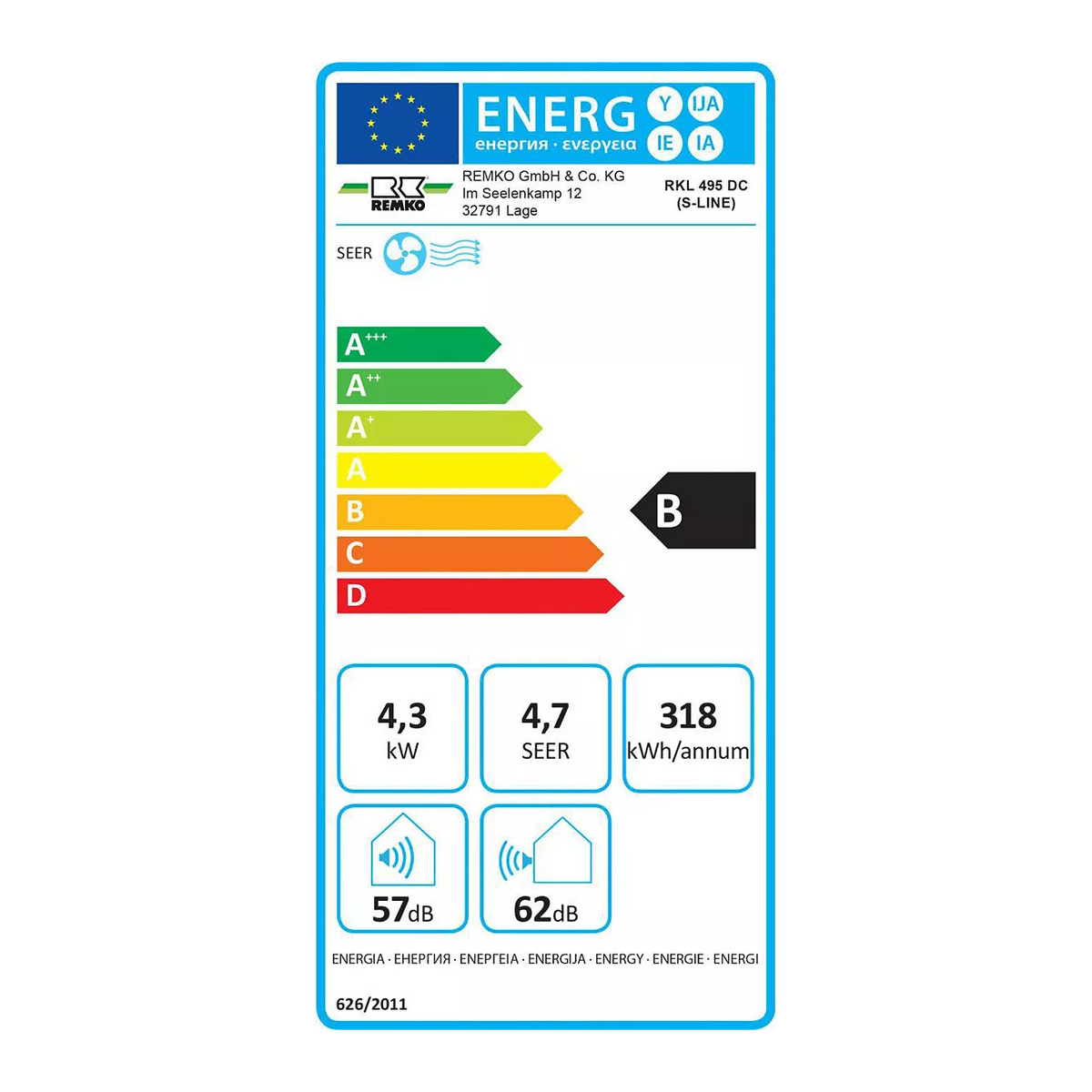 Climatiseur Mobile Split Remko RKL 495 DC – 4300 W, Classe B, Inverter, 57 dB, 80 m²