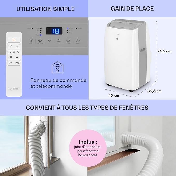 Aire Acondicionado Portátil Klarstein 12000 BTU – Clase A+, R290, SEER 13, Silencioso 63 dB