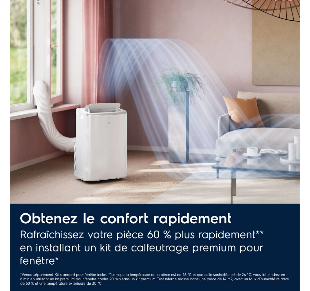 Aire acondicionado portátil Electrolux EXP26U339CW Comfort 600 – 2600 W, Clase A, R290, 64 dB
