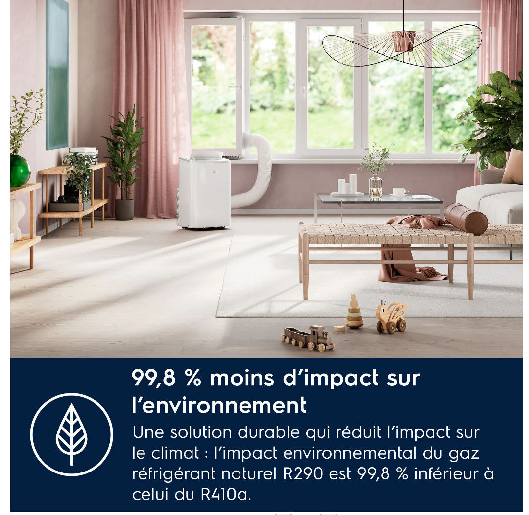Condizionatore Portatile Reversibile Electrolux EXP38U340HW Comfort 600 – 2600 W, Classe A, R290, Connesso