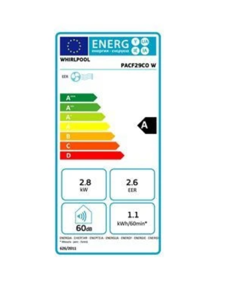 Condizionatore Portatile Whirlpool PACF29COW – 2800 W, Classe A, R290, Around U, 60 dB