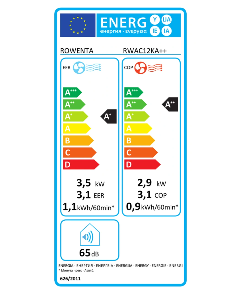 Condizionatore d'aria portatile reversibile Rowenta RWAC12KA++ – Classe A+/A++, R290, 5 funzioni